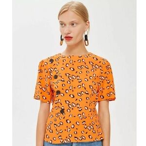 Topshop blouse, canary yellow & black leopard with pinks